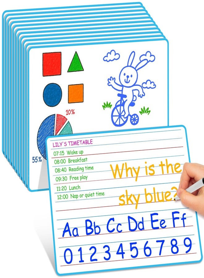 PraxiKidy 12 Pack Lined Ruled Dry Erase Flash Card, 9" x 12" Small White Board With Lines Sheets Chart for Students Handwriting Practice Kindergarten Classroom Teacher Homeschool Supplies Essential - Image 1